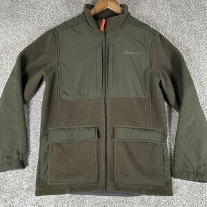 Eddie Bauer Jacket Mens M Army Green Full Zip Mixed Media Fleece Nylon Gorpcore